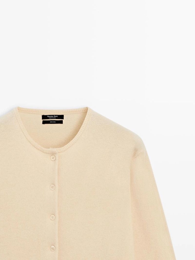 Кардиган из шерстяного трикотажа с круглым вырезом