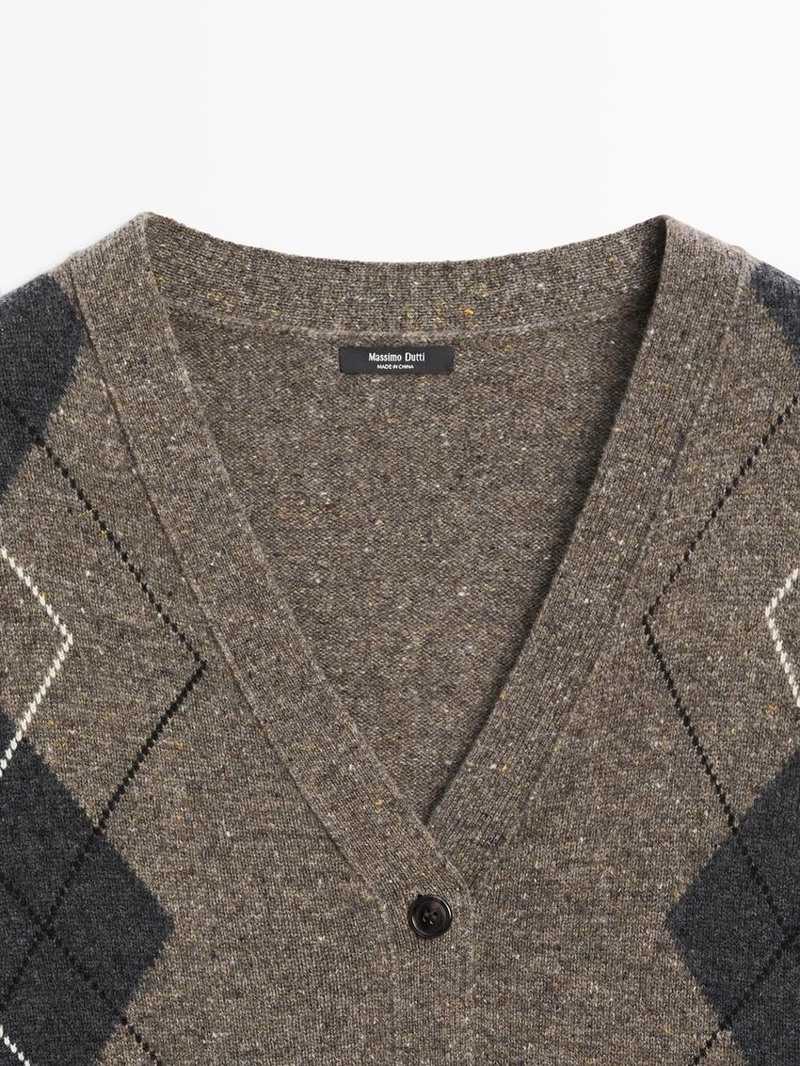 Кардиган из шерсти с аргайловым узором