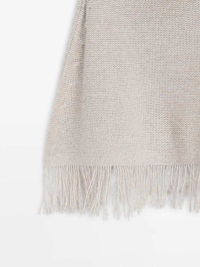 Пальто из 100% шерсти с деталями бахромы