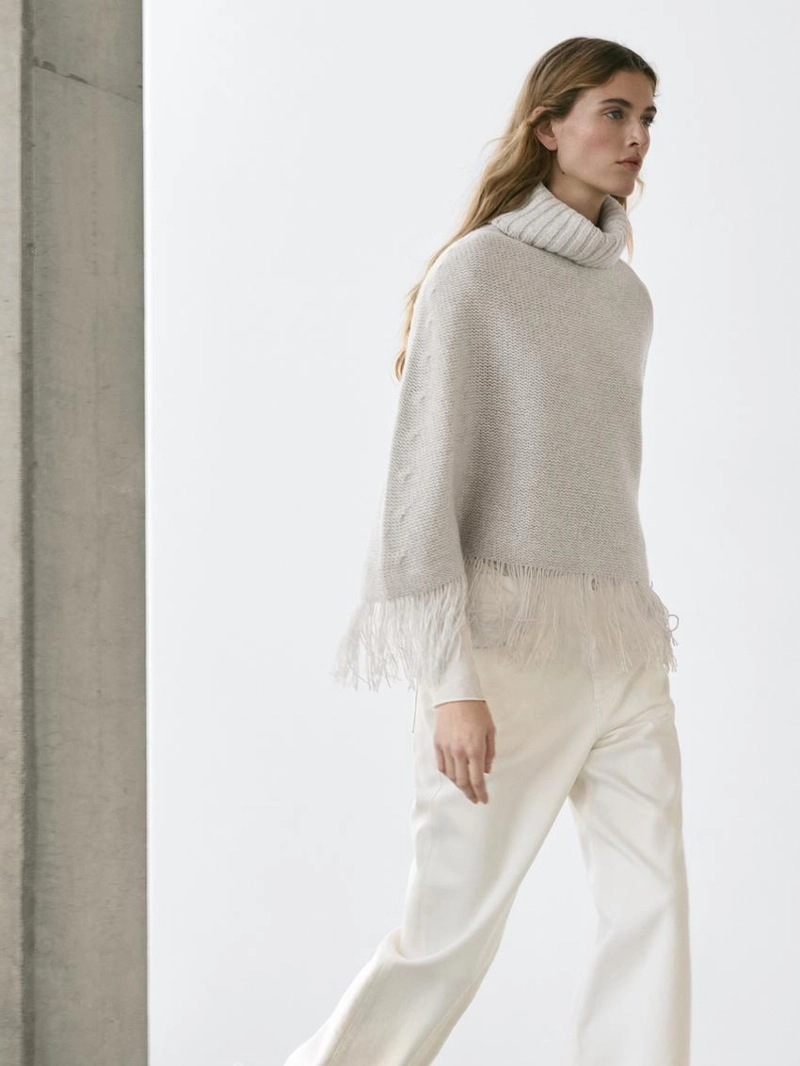 Пальто из 100% шерсти с деталями бахромы