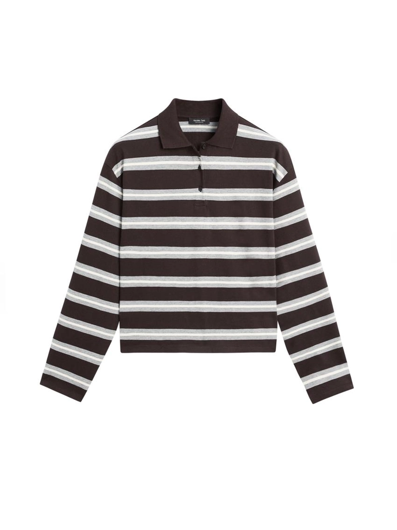 Поло рубашка из хлопкового вязаного полотна в полоску