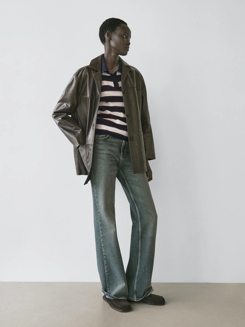 Поло свитер в полоску из вязаного полотна