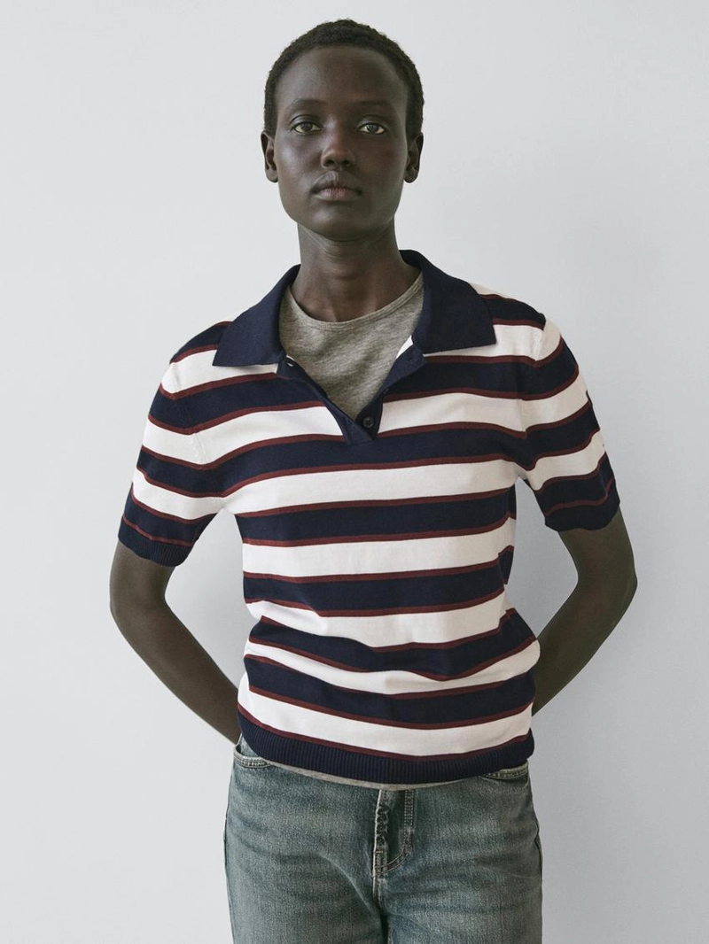Поло свитер в полоску из вязаного полотна