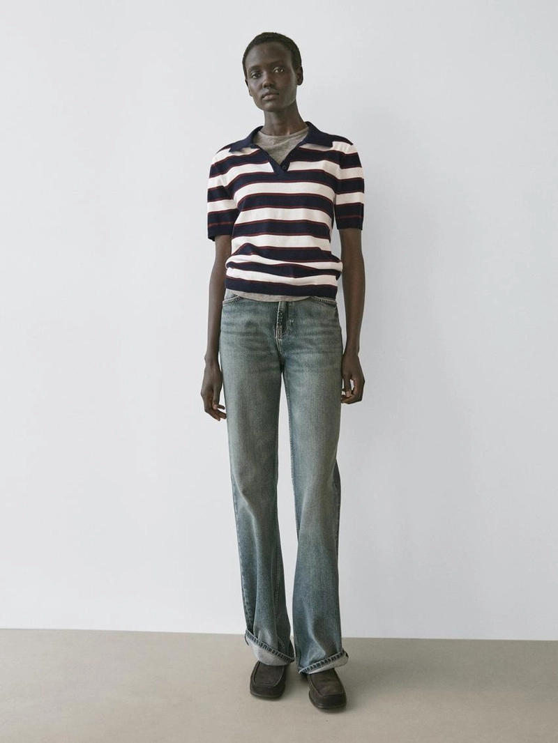 Поло свитер в полоску из вязаного полотна