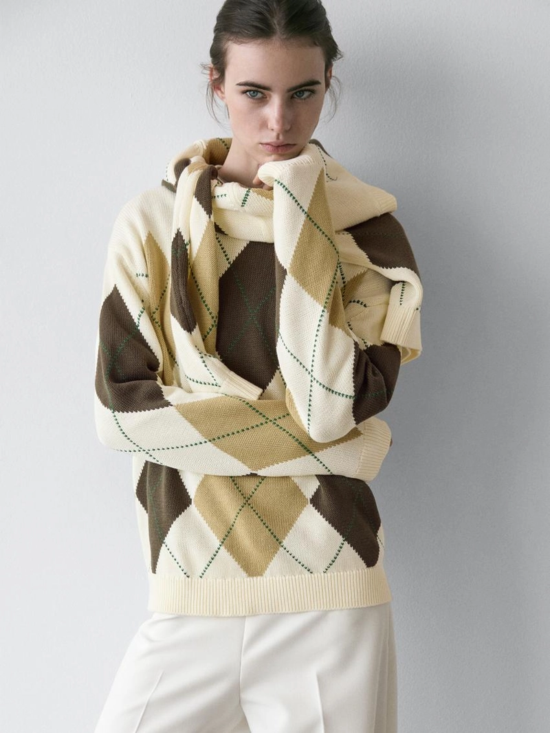 Свитер из хлопкового трикотажа с деталями в клетку