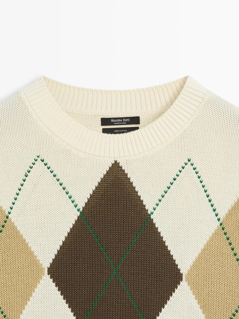 Свитер из хлопкового трикотажа с деталями в клетку