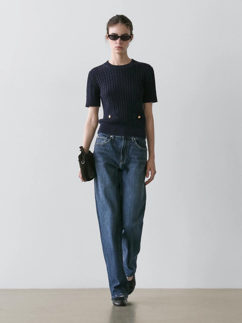 Свитер с коротким рукавом в стиле кабельной вязки