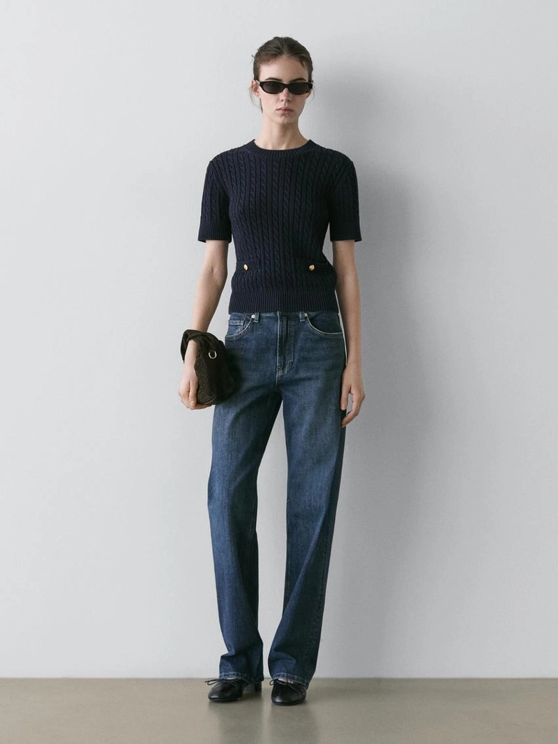 Свитер с коротким рукавом в стиле кабельной вязки