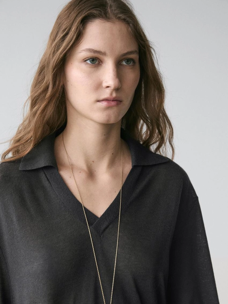 Свитер с объемным воротником из шелково-шерстяной смеси