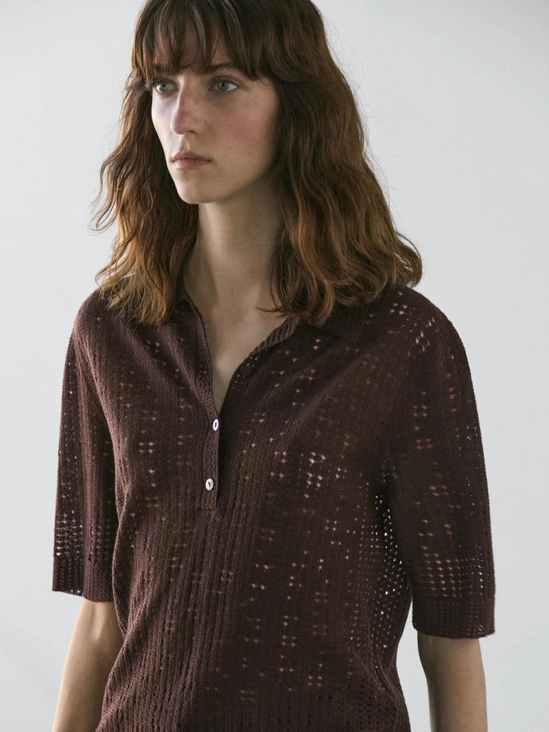 Поло из шерстяно-шерстяной смеси с коротким рукавом