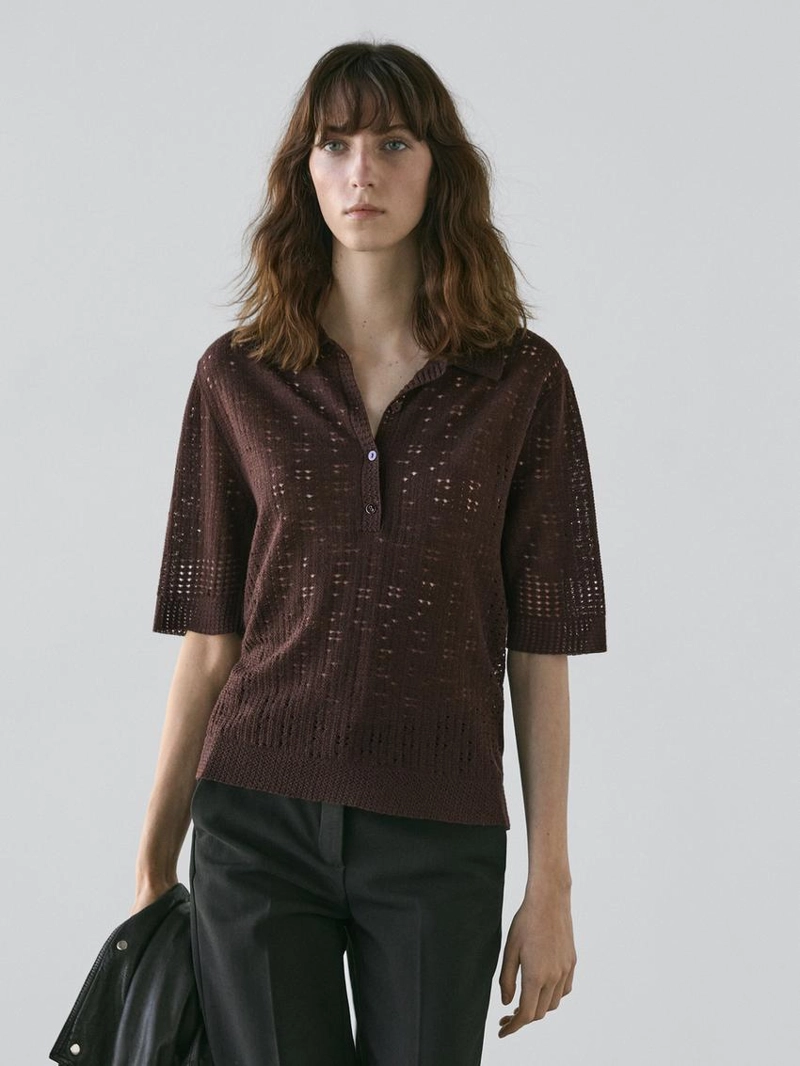 Поло из шерстяно-шерстяной смеси с коротким рукавом