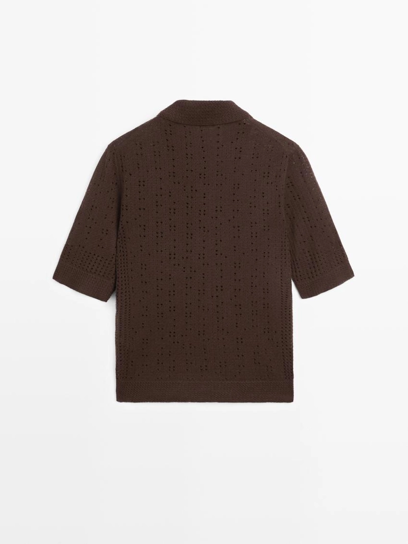 Поло из шерстяно-шерстяной смеси с коротким рукавом