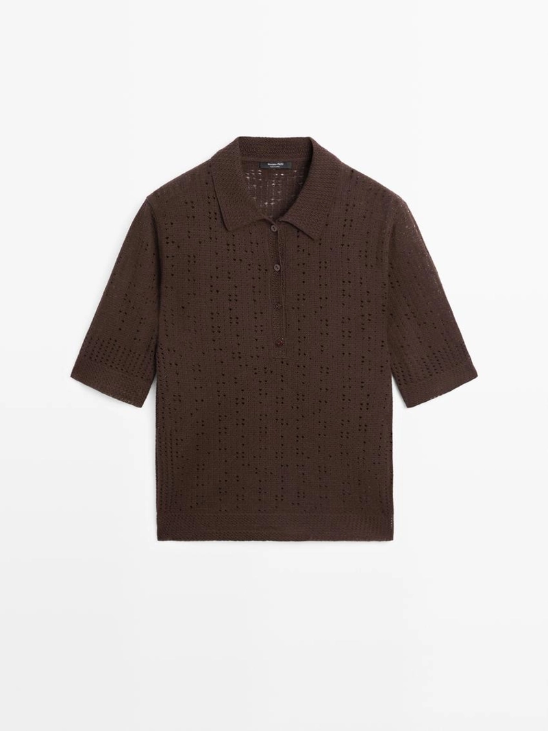 Поло из шерстяно-шерстяной смеси с коротким рукавом