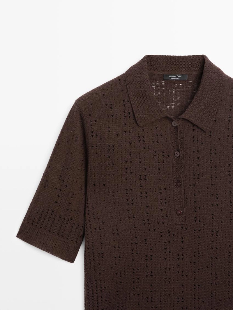 Поло из шерстяно-шерстяной смеси с коротким рукавом