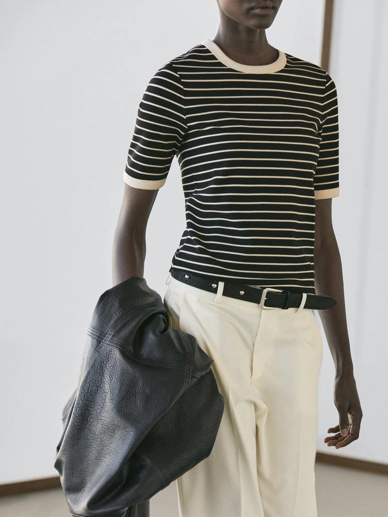 Футболка с коротким рукавом в полоску контрастного цвета