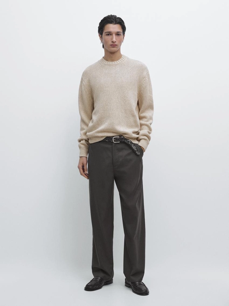 Джемпер с круглым вырезом из смесового хлопка