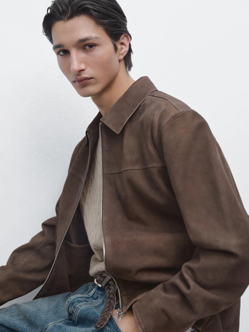 Куртка из козьей кожи с замшевой отделкой