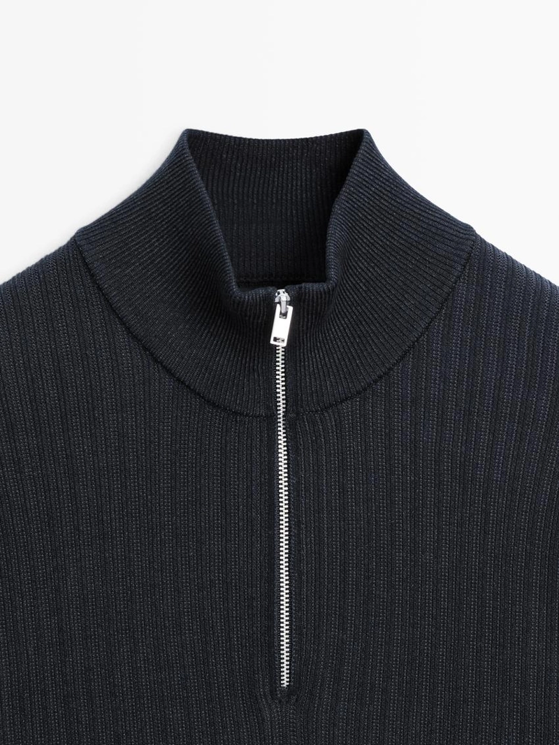 Вязанный свитер с манжетом и молнией