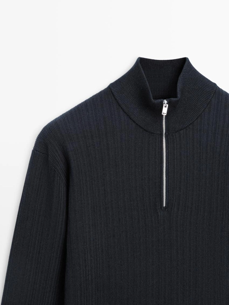 Вязанный свитер с манжетом и молнией