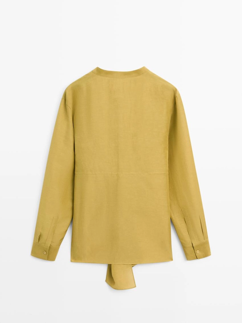 Рубашка из смесового льна с узловым деталем