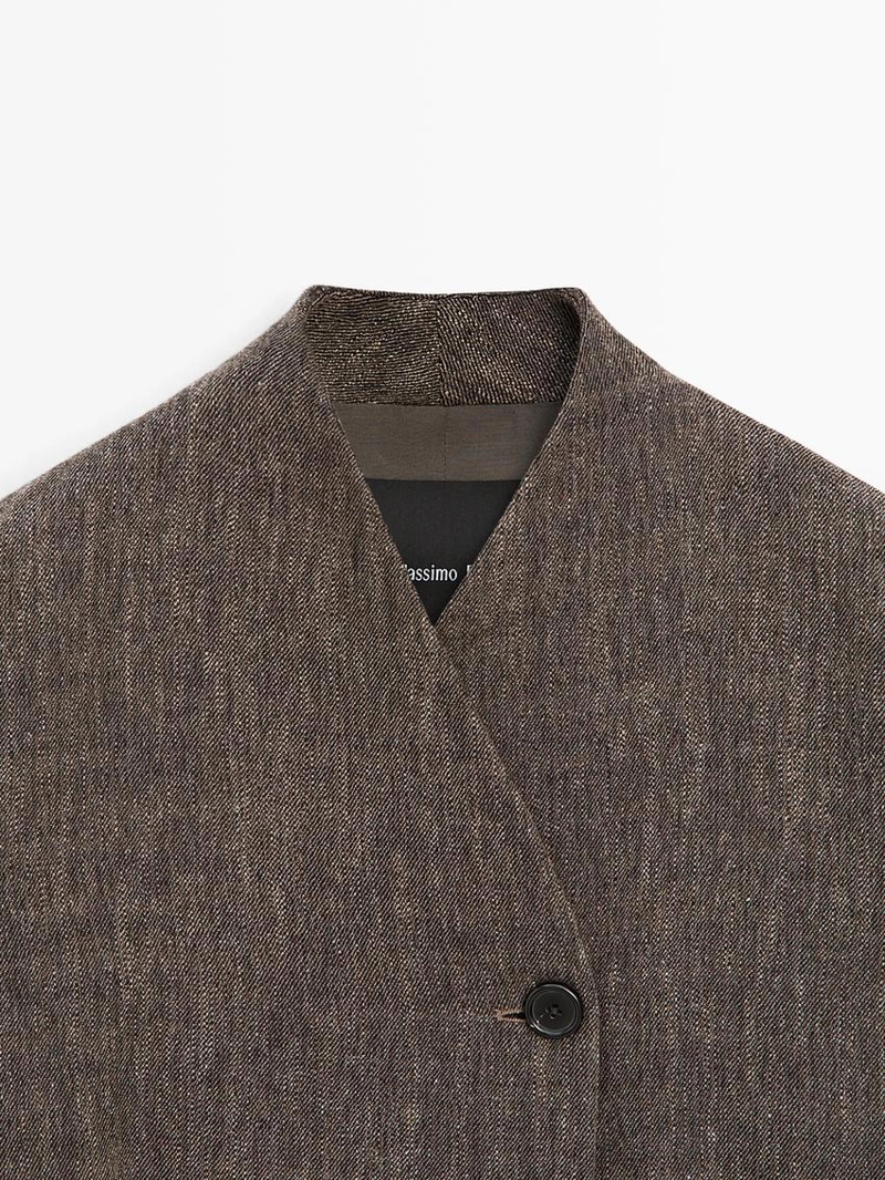 Пальто из шерстяной смеси с высоким воротником и меланжевым эффектом