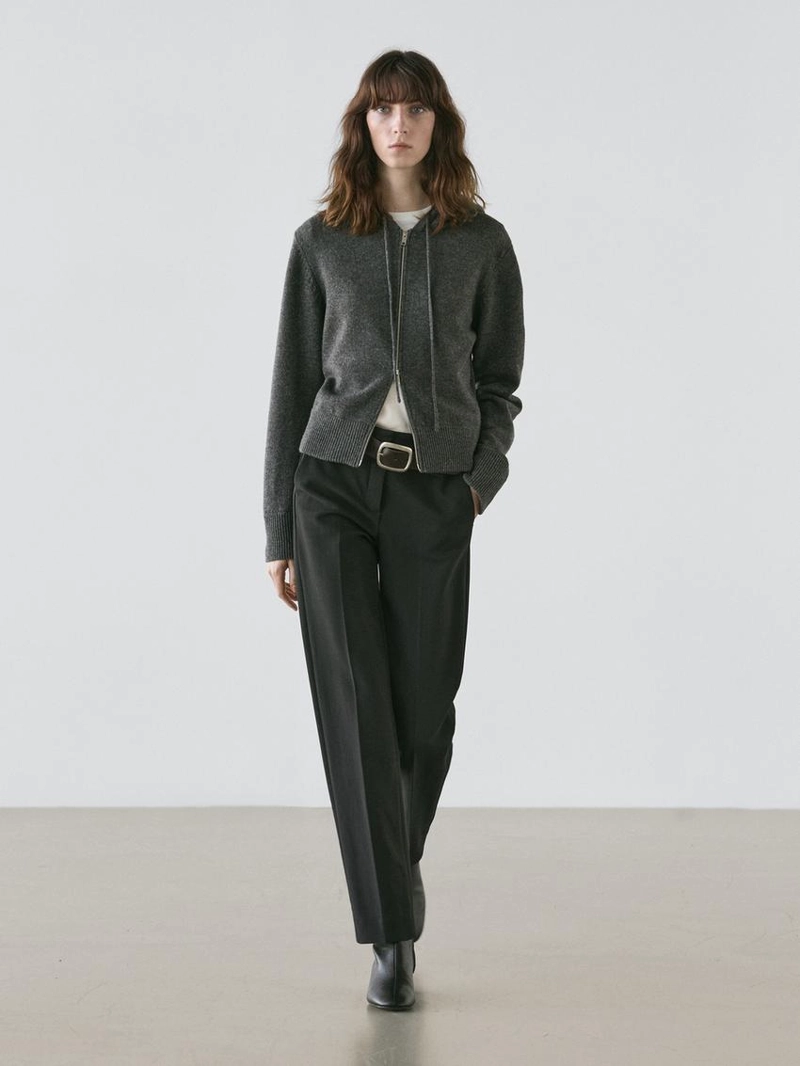 Кардиган из шерстяно-смесового трикотажа с молнией и капюшоном