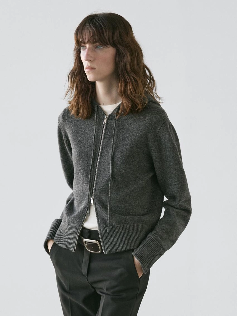 Кардиган из шерстяно-смесового трикотажа с молнией и капюшоном