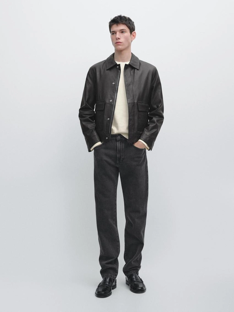 Кожаная куртка из овечьей кожи с карманами