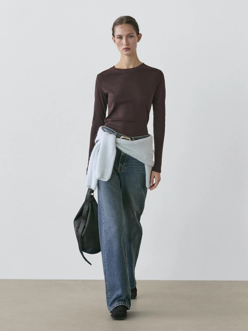 Футболка из хлопково-вискозного микса с длинным рукавом