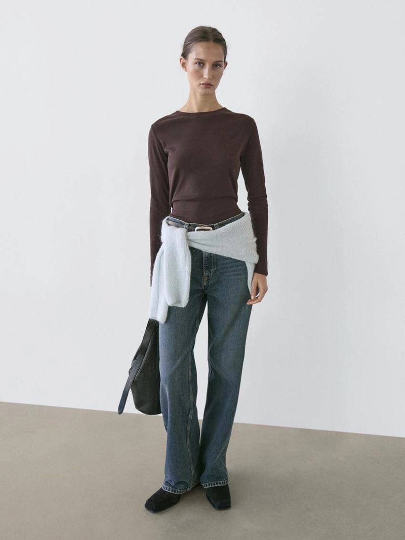 Футболка из хлопково-вискозного микса с длинным рукавом