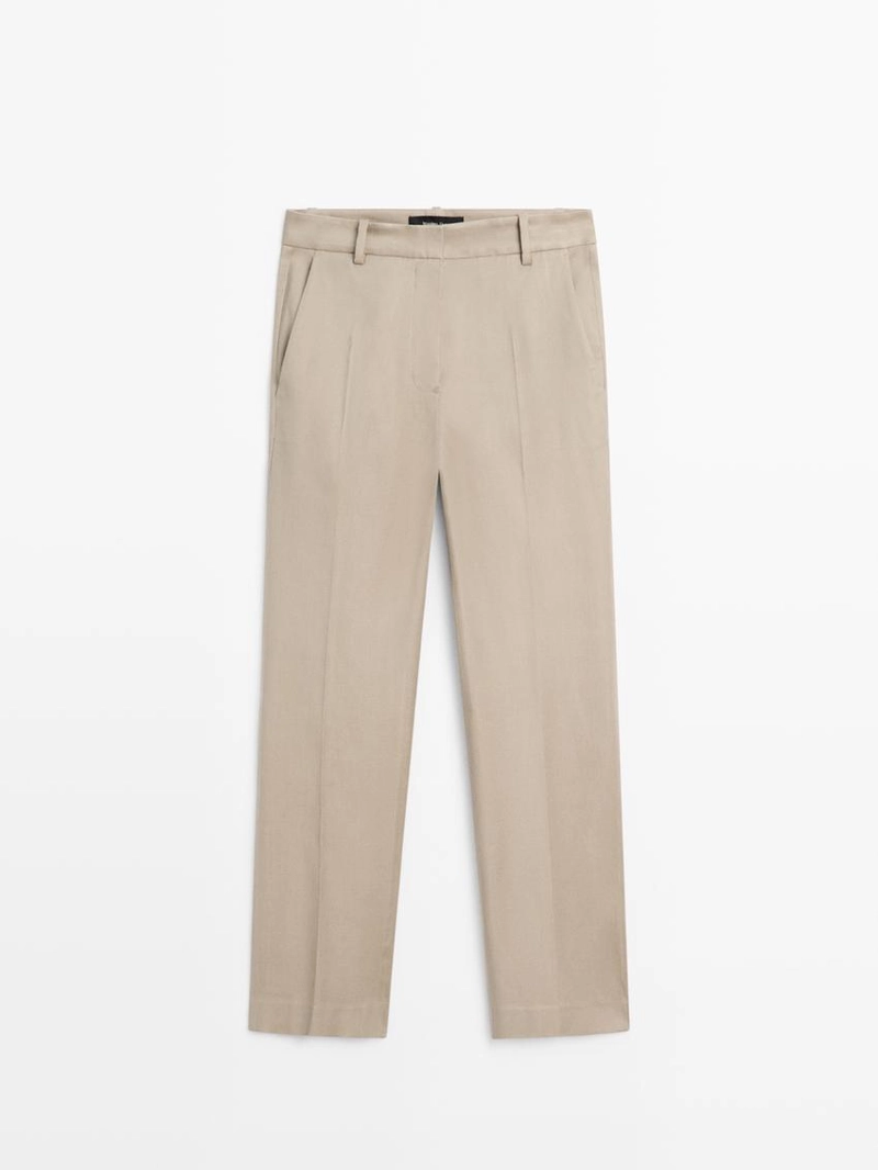 Брюки прямого кроя из льняно-вискозной ткани