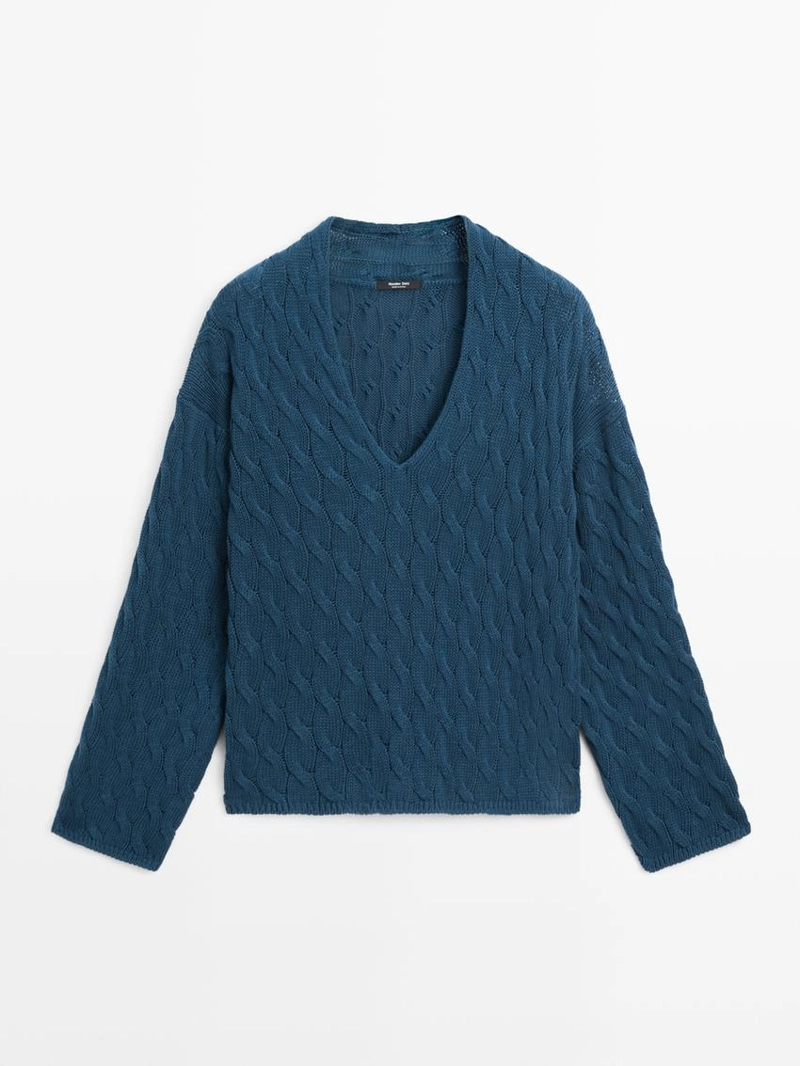 Свитер из смесовой хлопковой пряжи с узловыми деталями