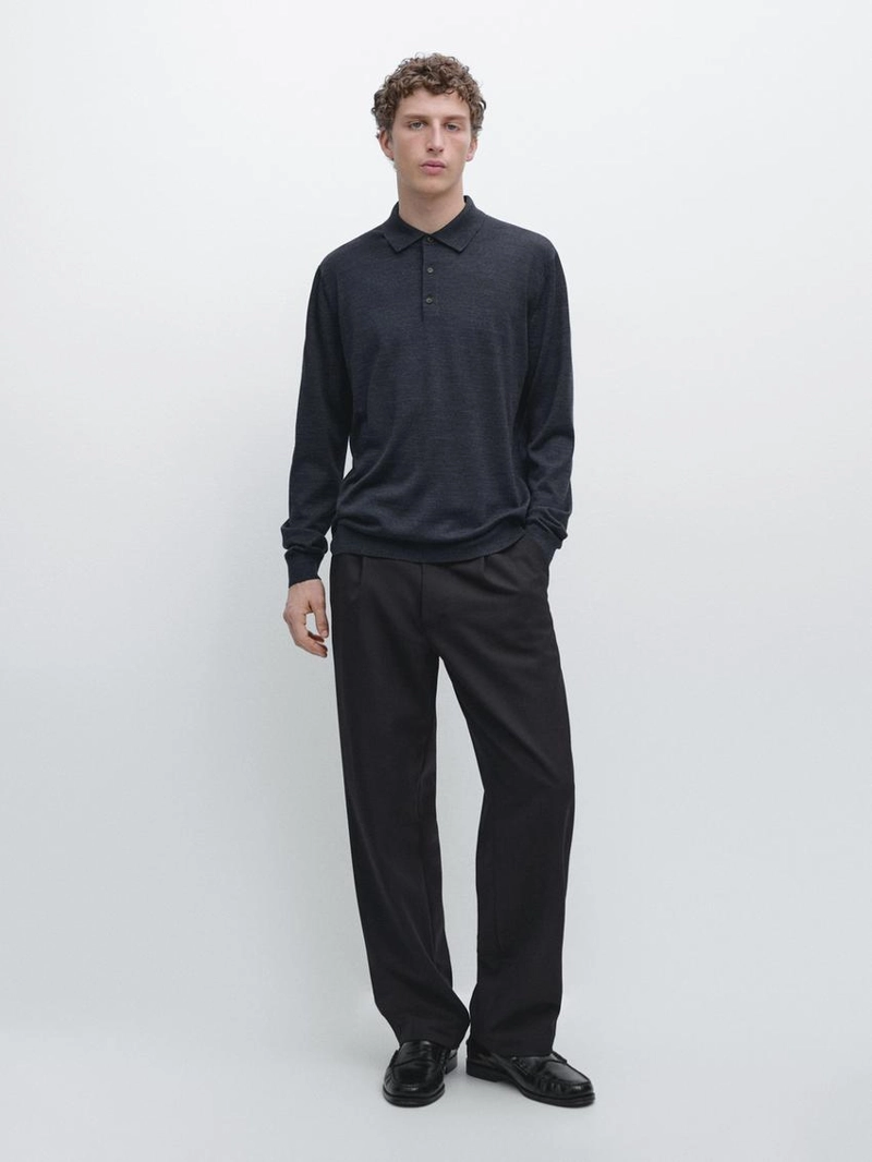 Свитер из 100% шерсти с воротником-поло