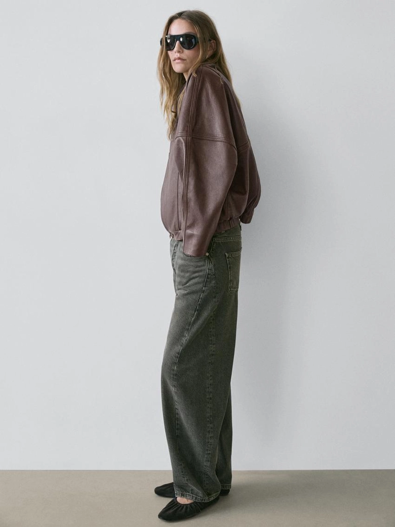 Асимметричная кожаная бомбер-куртка из нубука