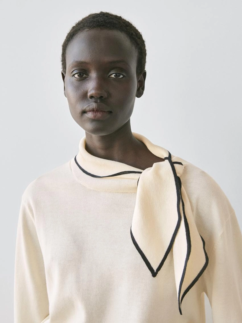 Свитер из хлопкового трикотажа с деталями шарфа