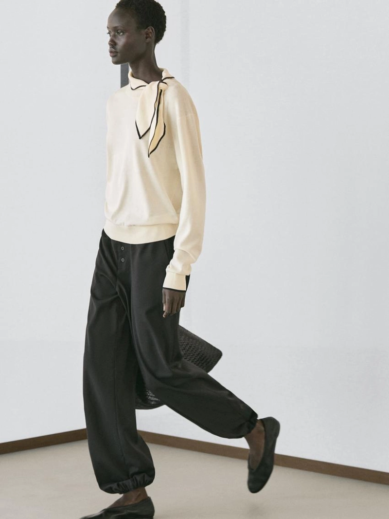 Свитер из хлопкового трикотажа с деталями шарфа