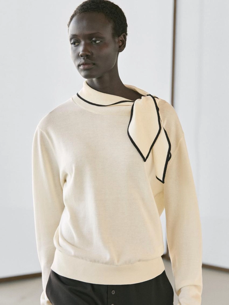 Свитер из хлопкового трикотажа с деталями шарфа