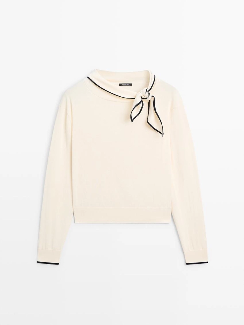 Свитер из хлопкового трикотажа с деталями шарфа