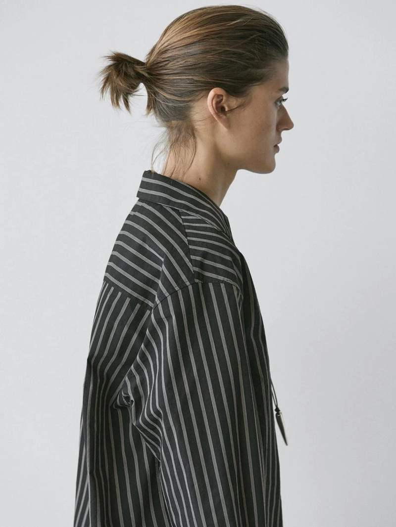 Рубашка из хлопково-вискозного микса в полоску