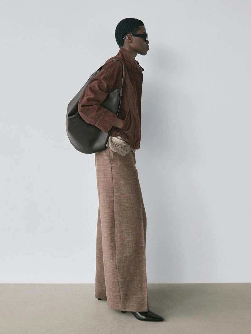 Широкие объемные брюки из шерстяно-шелковой смеси