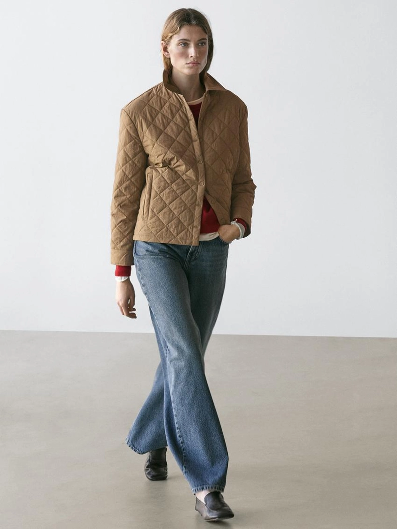 Куртка короткая стеганая с рубашечным воротником