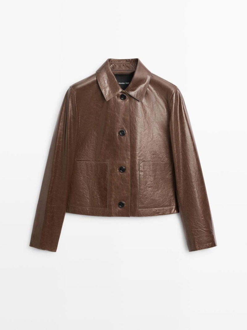 Укороченная куртка из натуральной кожи