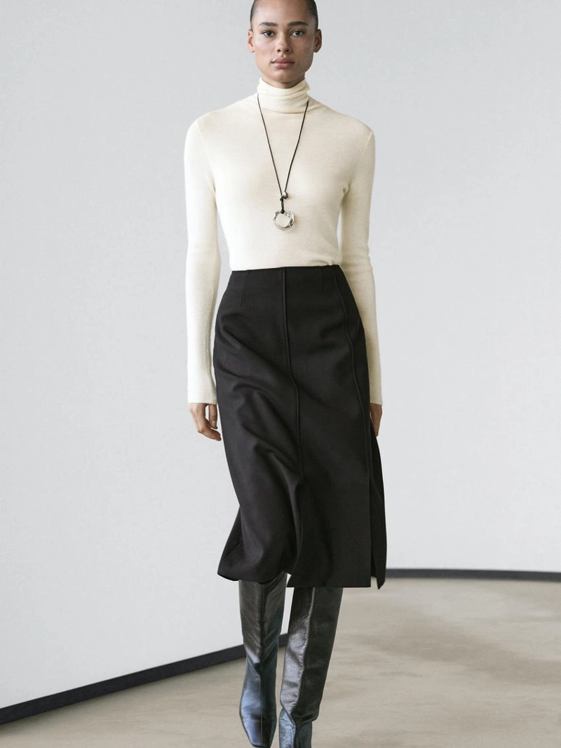 Юбка миди прямого кроя из шерстяной смеси с разрезом
