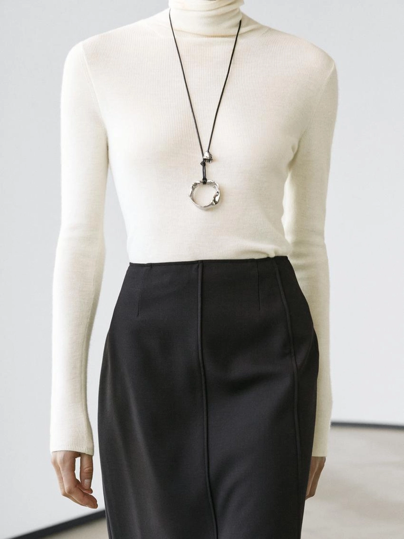 Юбка миди прямого кроя из шерстяной смеси с разрезом