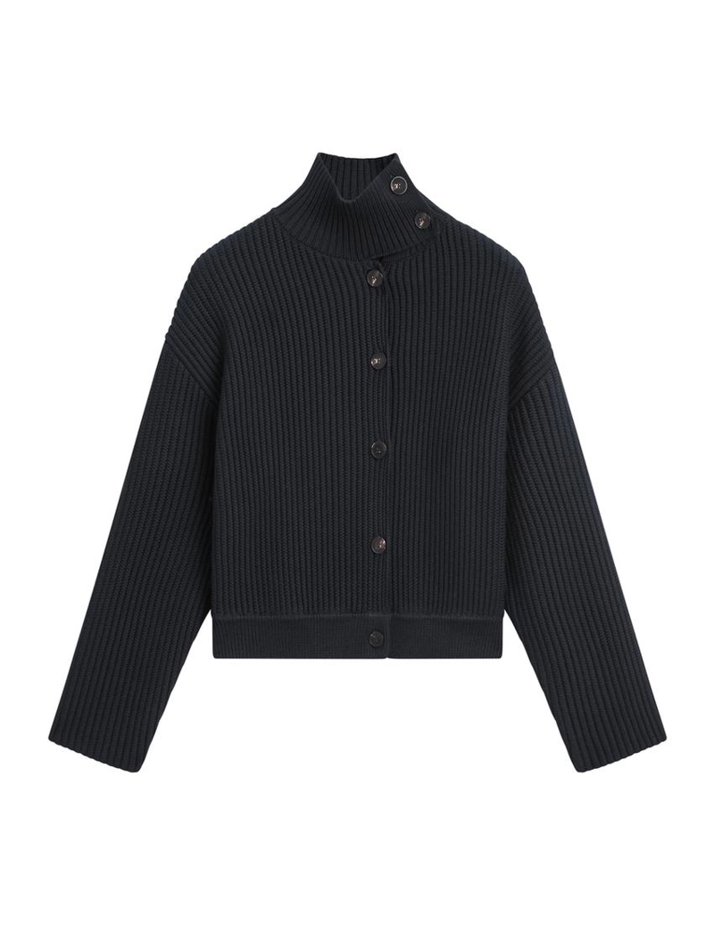 Кардиган из хлопкового трикотажа с высоким воротником