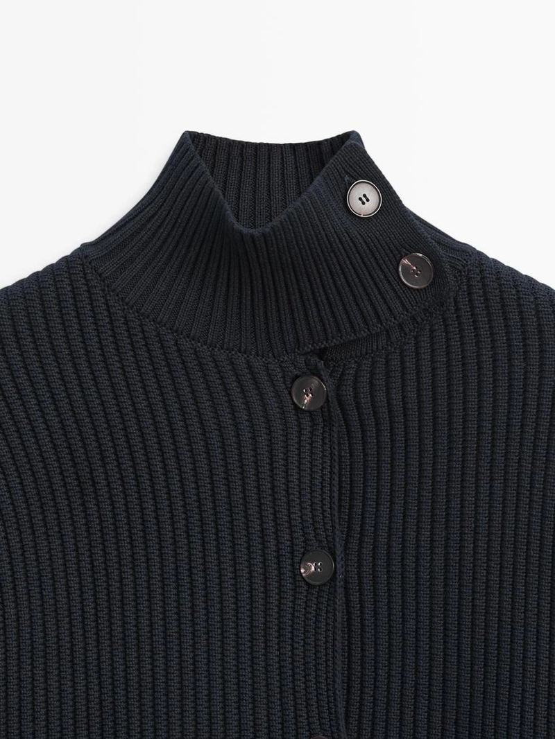 Кардиган из хлопкового трикотажа с высоким воротником