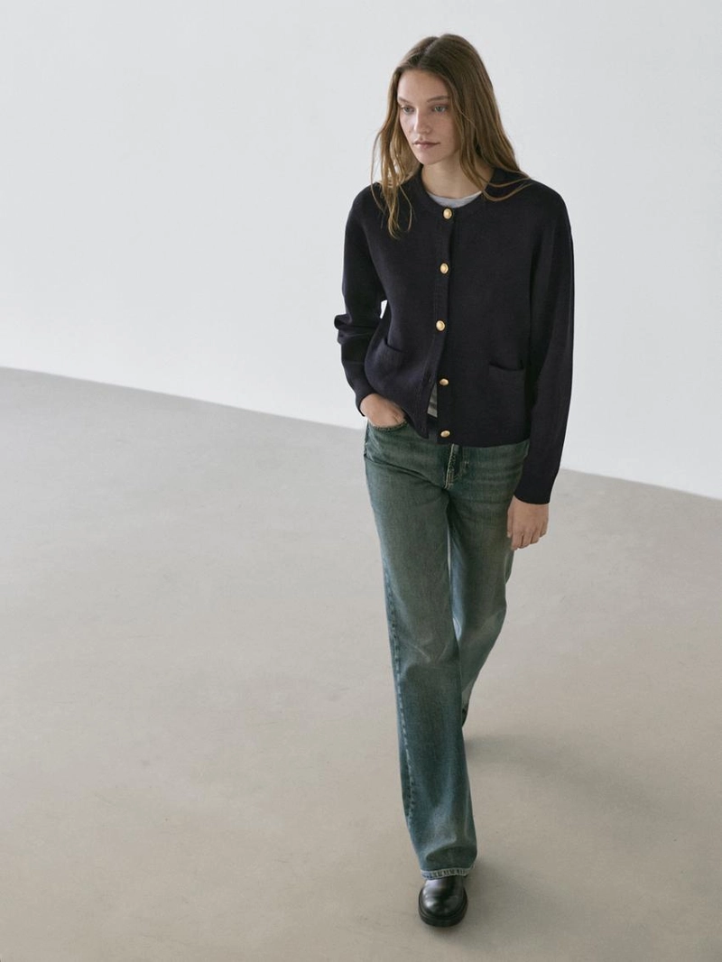 Кардиган из хлопкового трикотажа с пуговицами в золотом цвете