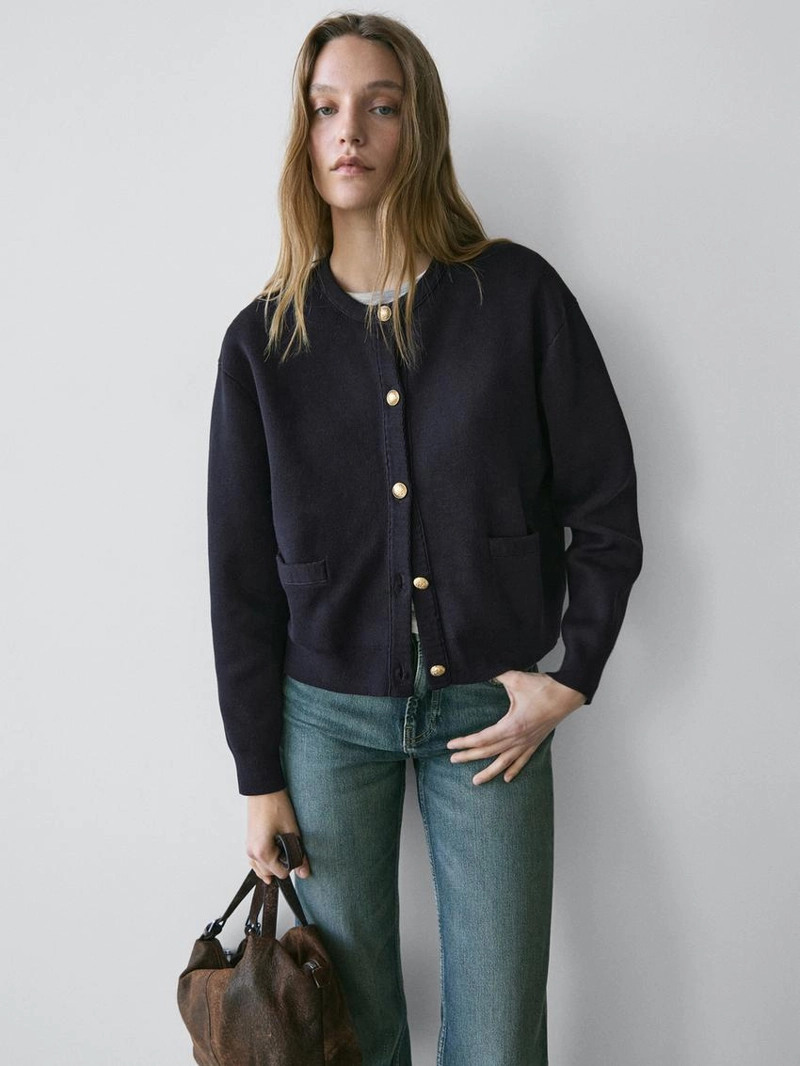 Кардиган из хлопкового трикотажа с пуговицами в золотом цвете