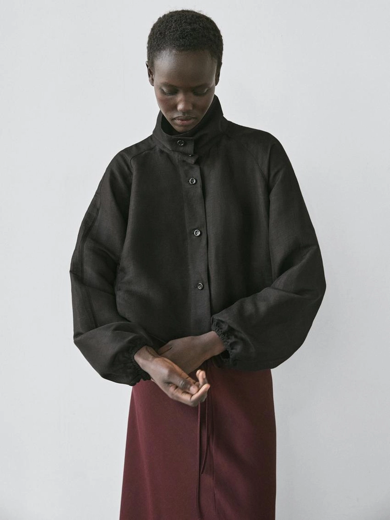 Куртка-бомбер из льна и шелка