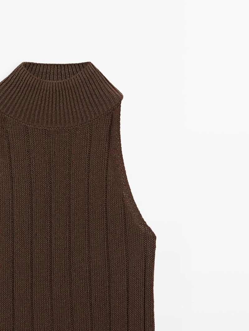 Топ с высоким воротником и завязками из хлопково-вискозного микса